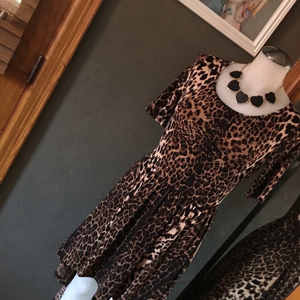 NWOT Y2K Leopard Animal Print Short Sleeve High Low Uneven Hem Dress Small - Picture 7 of 7